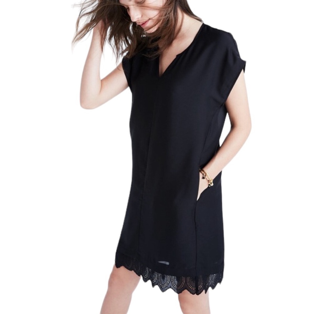 Madewell “Duskway” Black Eyelet Hem Shift Dress